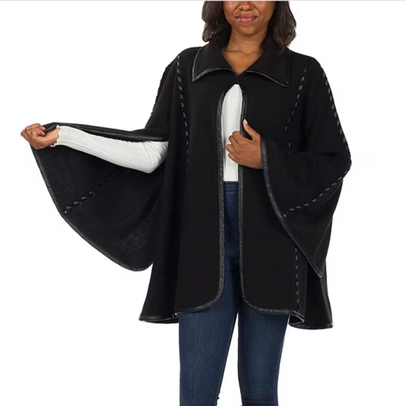 NEW Women’s Patricia Nash Vegan Leather Trim Cape Wrap Black - Picture 3 of 4